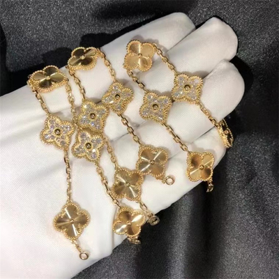 Custom Brand Arpels HK Setting Jewelry 5 Motifs Yellow Gold VCA Vintage  Bracelet