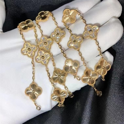 Custom Brand Arpels HK Setting Jewelry 5 Motifs Yellow Gold VCA Vintage  Bracelet