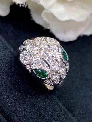 Custom  Serpenti Ring Solid 18KT White Gold Set With Emerald Eyes Full Pave Diamons