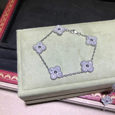 van cleef high jewelry White Gold Diamond Van Cleef Vintage Alhambra Bracelet 5 Motifs For Girls
