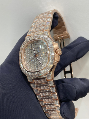 Lab Diamond Iced Out Watch 14K Rose Gold Finish Unisex Solid 925 Silver