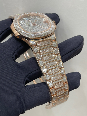 Lab Diamond Iced Out Watch 14K Rose Gold Finish Unisex Solid 925 Silver