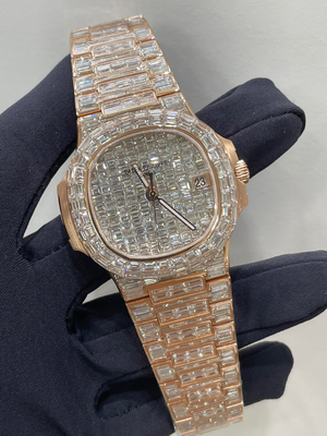 Lab Diamond Iced Out Watch 14K Rose Gold Finish Unisex Solid 925 Silver