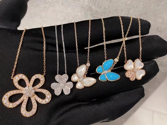 18k de ouro amarelo VCA Sweet Butterfly Collar VVS Diamond Round Cut
