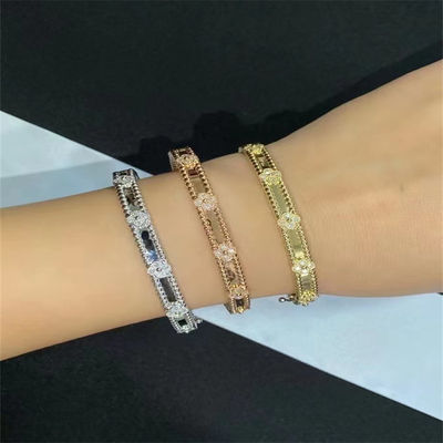 Joias de ouro maciço Custom Brand Ouro rosa 18k PerléE Pulseira Sweet Clovers