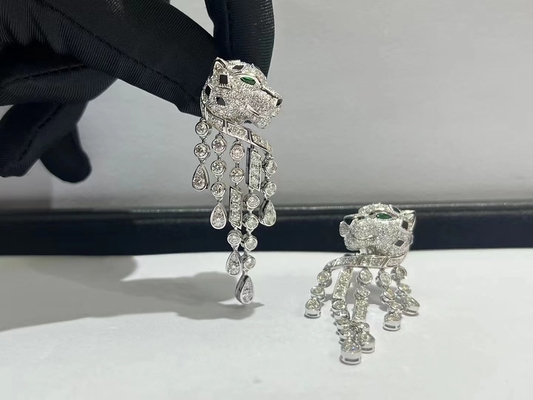 Ouro branco inspirado de Panthere de Brand Earrings 18k com diamantes