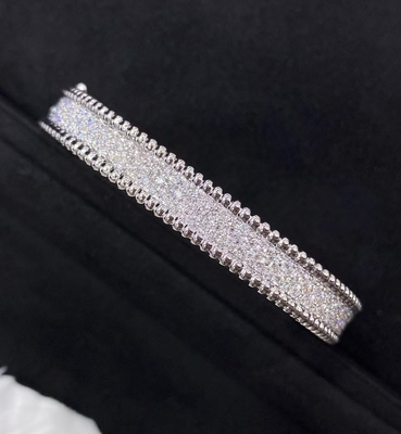 Bracelete de diamantes PerléE, 3 linhas, modelo médio 18K ouro branco, joias de diamante