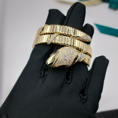 18K ouro luxuoso pulseira de diamante Serpenti duas bobinas 18 Kt amarelo de ouro pulseira conjunto com Demi Pavé diamantes e olhos de ônix preto