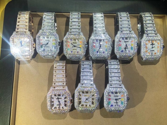 Hip Hop Iced Out Lab Diamonds Dial Grande Vvs Moissanite Relógio