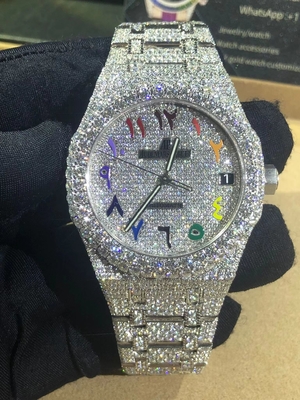 Homens Mulheres relógios com gelo Bezel Hip Hop VVS Moissanite Diamond Watch Band Luxury