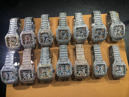 Desenho de luxo Hip Hop Iced Out Laboratório Diamantes Moissanite Relógio de diamante