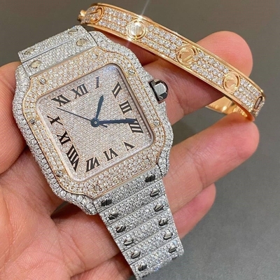 Homens Mulheres Relógios Bling Dial Bezel Band VVS Relógio Moissanite