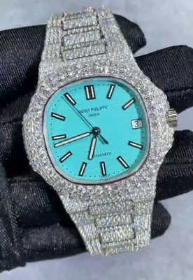VVS Relógio Moissanite Automático Tiffany Dial Relógio totalmente congelado