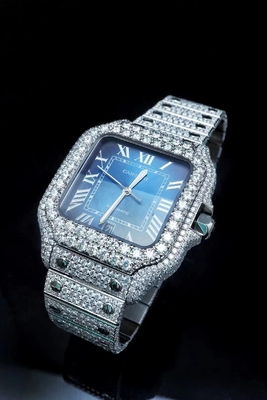 OEM Blue Dial Iced Out Moissanite Watch Brand Bussdown Relógio